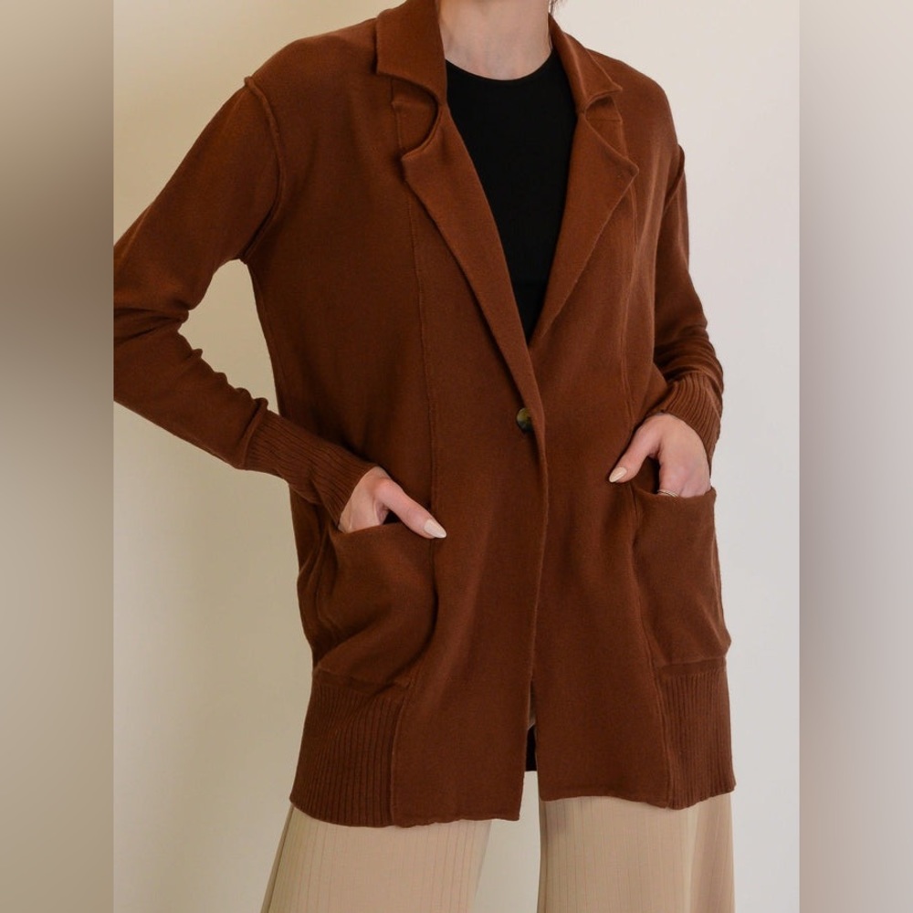 Free People Oversized Desert Blazer Chestnut NWT cardigan style - Picture 6 of 14